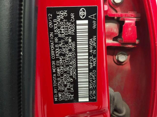 JTDKDTB35C1519985 - 2012 TOYOTA PRIUS C RED photo 10