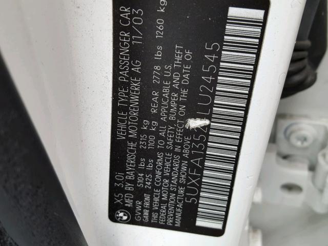 5UXFA13524LU24545 - 2004 BMW X5 3.0I WHITE photo 10