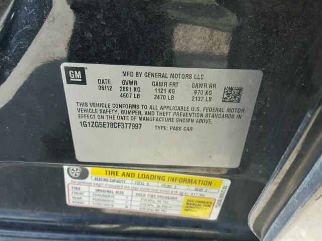 1G1ZG5E78CF377997 - 2012 CHEVROLET MALIBU LTZ 黑色 照片 10