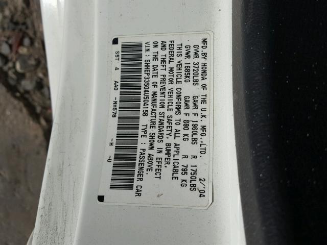 SHHEP33504U504158 - 2004 HONDA CIVIC SI WHITE photo 10