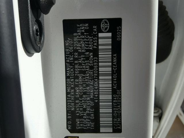 4T4BE46K47R006933 - 2007 TOYOTA CAMRY NEW WHITE photo 10