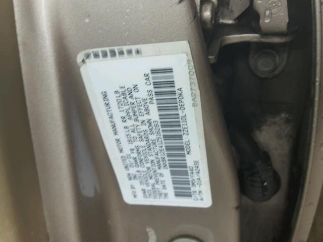 1NXBR12E41Z516283 - 2001 TOYOTA COROLLA CE BEIGE photo 10