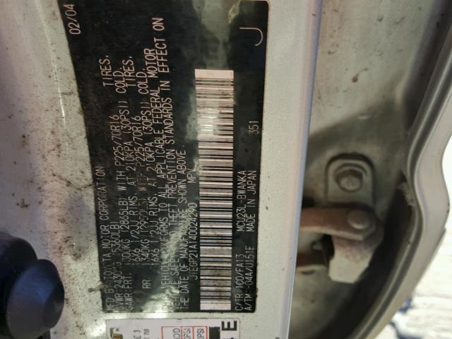 JTEGP21A140024290 - 2004 TOYOTA HIGHLANDER GRAY photo 10