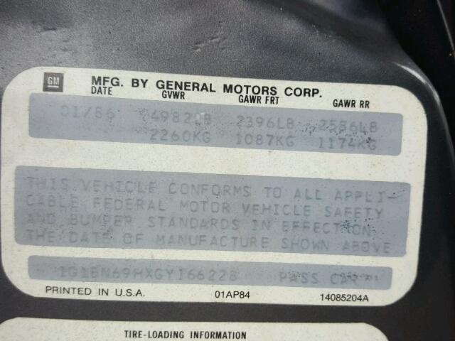 1G1BN69HXGY166228 - 1986 CHEVROLET CAPRICE CL 灰色 照片 10