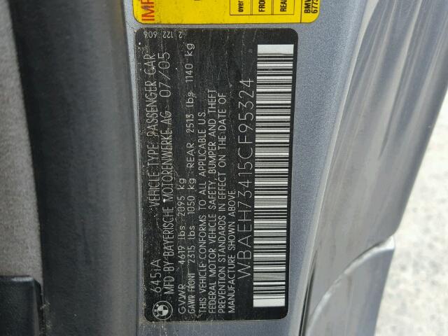 WBAEH73415CF95324 - 2005 BMW 645 CI AUT SILVER photo 10