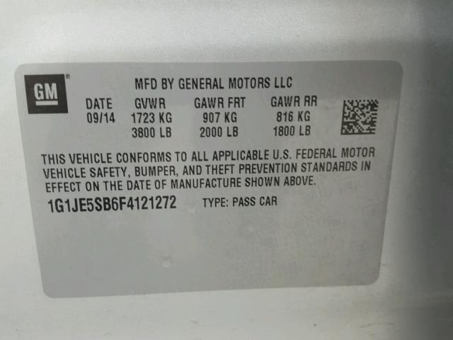 1G1JE5SB6F4121272 - 2015 CHEVROLET SONIC LTZ SILVER photo 10