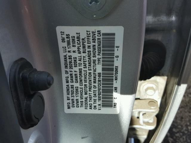 19XFB2F87CE381466 - 2012 HONDA CIVIC EX Gümüş foto 10