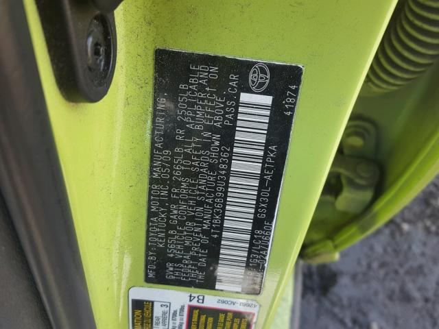 4T1BK36B99U348362 - 2009 TOYOTA AVALON XL GREEN photo 10