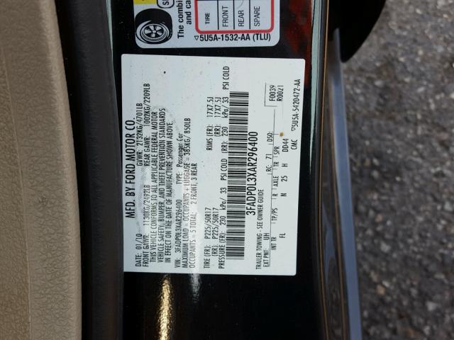 3FADP0L3XAR296400 - 2010 FORD FUSION HYB BLACK photo 10