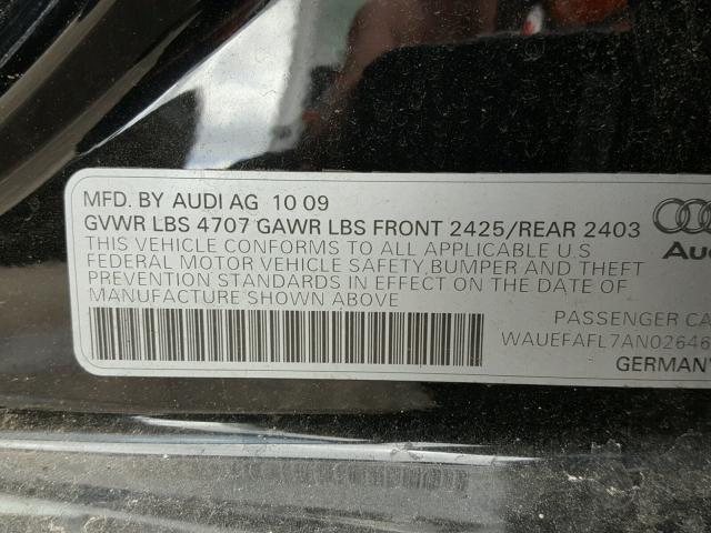 WAUEFAFL7AN026463 - 2010 AUDI A4 PREMIUM BLACK photo 10