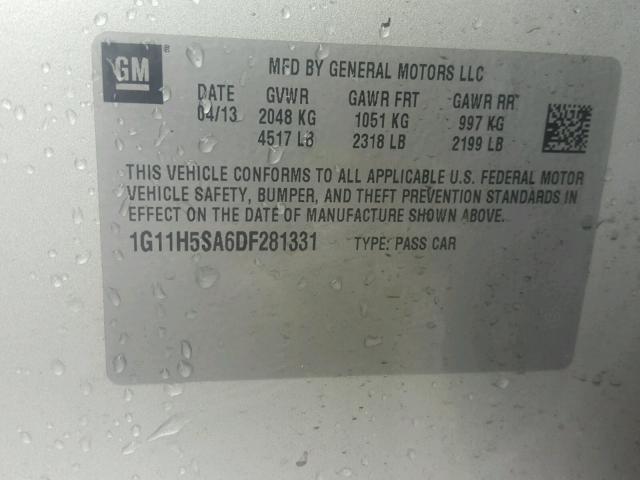 1G11H5SA6DF281331 - 2013 CHEVROLET MALIBU LTZ SILVER photo 10