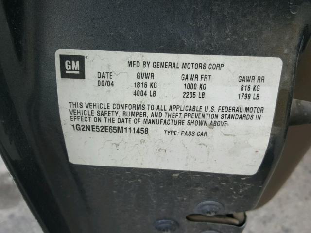 1G2NE52E65M111458 - 2005 PONTIAC GRAND AM S ნაცრისფერი ფოტო 10