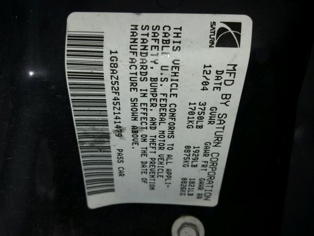 1G8AZ52F45Z141479 - 2005 SATURN ION LEVEL 银色 照片 10