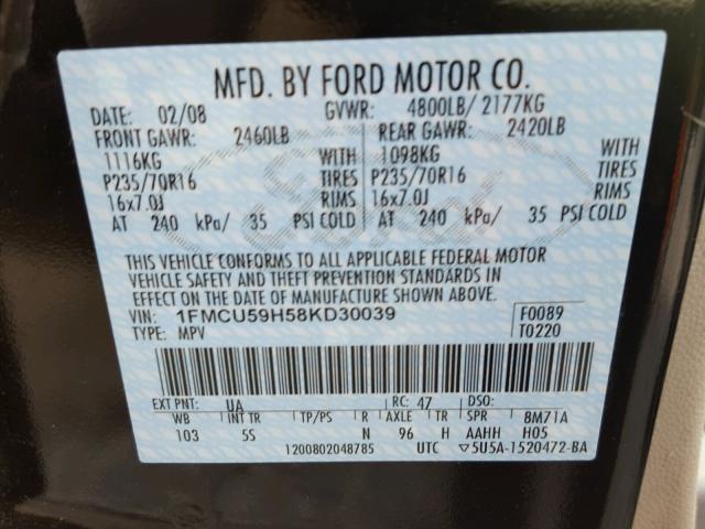 1FMCU59H58KD30039 - 2008 FORD ESCAPE HEV BLACK photo 10