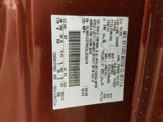 5LMFU27R23LJ35619 - 2003 LINCOLN NAVIGATOR MAROON photo 10