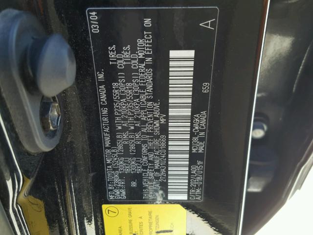 2T2HA31U24C018669 - 2004 LEXUS RX 330 BLACK photo 10