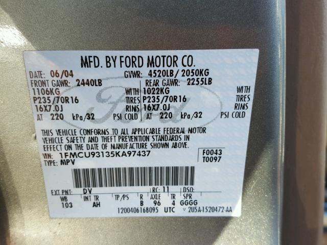 1FMCU93135KA97437 - 2005 FORD ESCAPE XLT TEAL photo 10