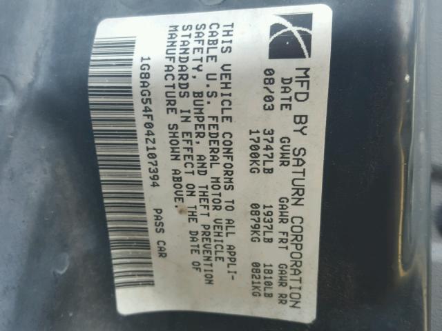 1G8AG54F04Z107394 - 2004 SATURN ION LEVEL BLACK photo 10