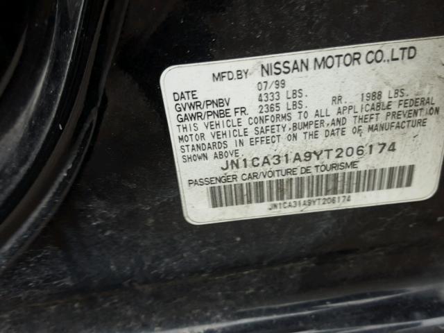 JN1CA31A9YT206174 - 2000 NISSAN MAXIMA GLE BLACK photo 10