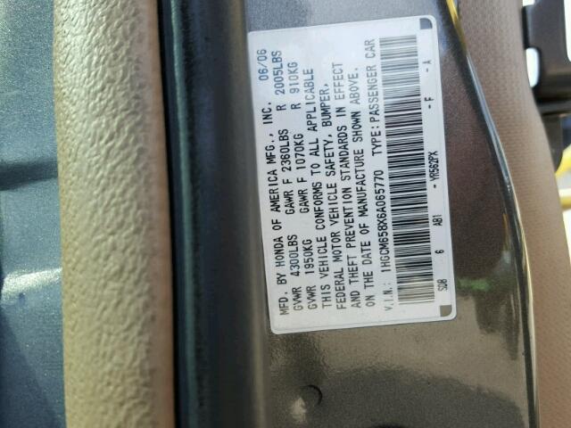 1HGCM658X6A065770 - 2006 HONDA ACCORD EX CHARCOAL photo 10