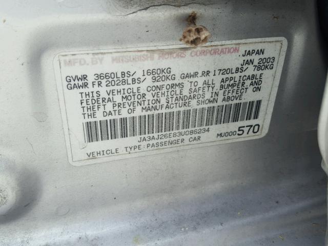 JA3AJ26E83U086234 - 2003 MITSUBISHI LANCER ES SILVER photo 10