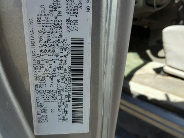 5TBBT44193S349632 - 2003 TOYOTA TUNDRA ACC SILVER photo 10