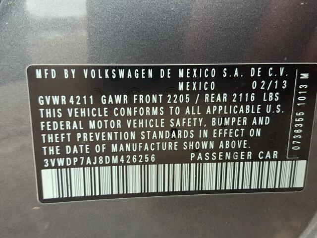 3VWDP7AJ8DM426256 - 2013 VOLKSWAGEN JETTA SE GRAY photo 10