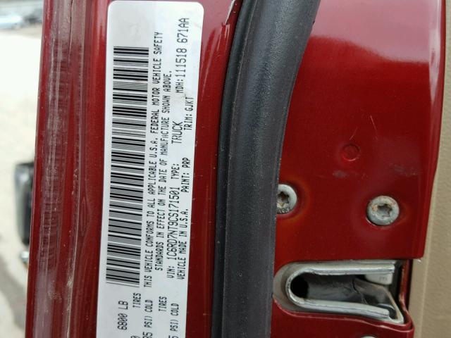 1C6RD7NT9CS171501 - 2012 DODGE RAM 1500 L RED photo 10