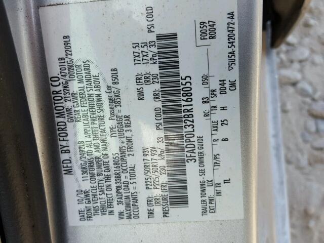 3FADP0L32BR168055 - 2011 FORD FUSION HYB GRAY photo 10