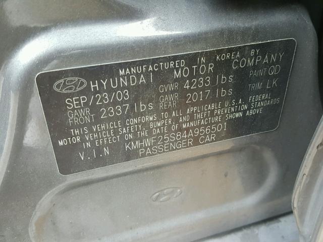 KMHWF25S84A956501 - 2004 HYUNDAI SONATA GL GRAY photo 10