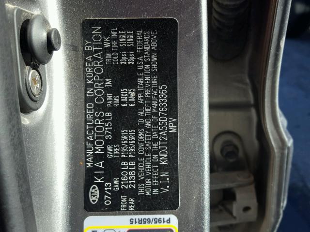 KNDJT2A55D7633365 - 2013 KIA SOUL CHARCOAL photo 10