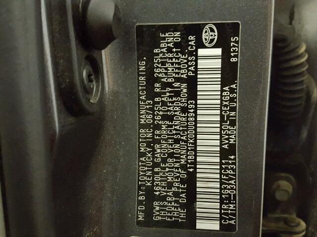 4T1BD1FK0DU089493 - 2013 TOYOTA CAMRY HYBR CHARCOAL photo 10