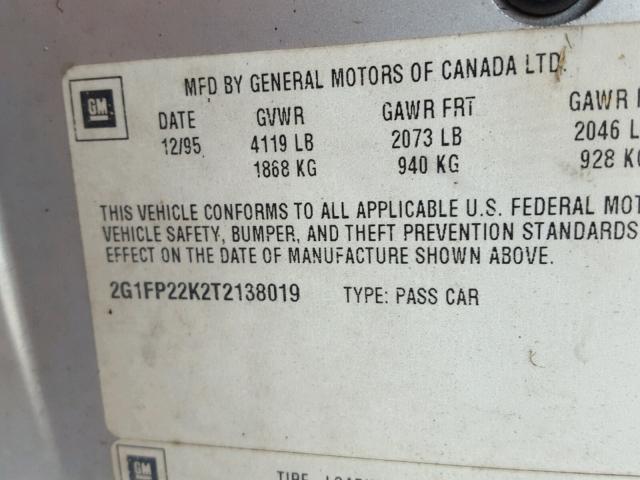 2G1FP22K2T2138019 - 1996 CHEVROLET CAMARO BAS 双色 照片 10