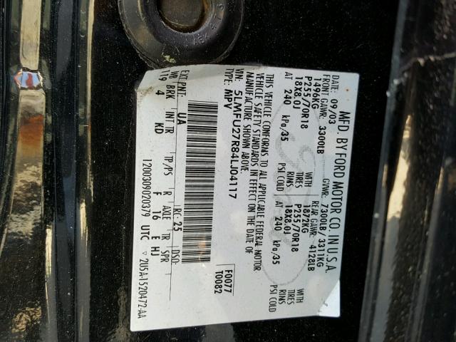 5LMFU27R84LJ04117 - 2004 LINCOLN NAVIGATOR BLACK photo 10