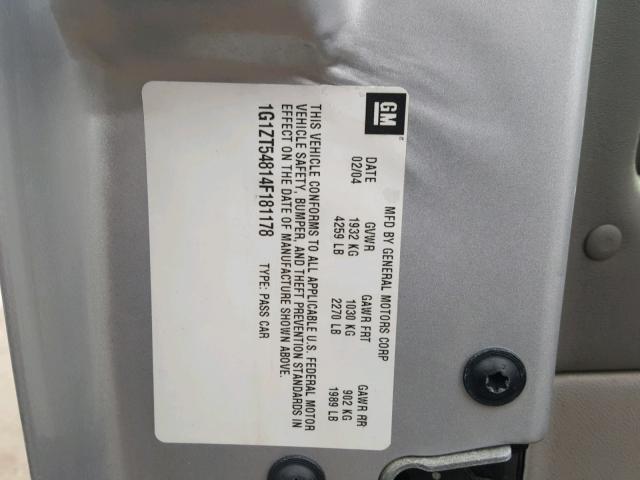 1G1ZT54814F181178 - 2004 CHEVROLET MALIBU LS ვერცხლისფერი ფოტო 10