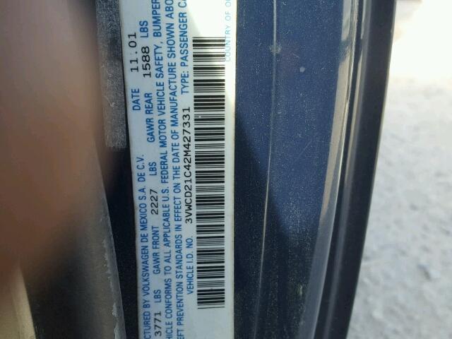 3VWCD21C42M427331 - 2002 VOLKSWAGEN NEW BEETLE 绿色 照片 10