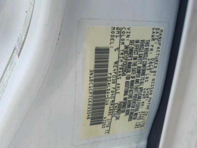 3N1BC1CP7CK233548 - 2012 NISSAN VERSA S WHITE photo 10