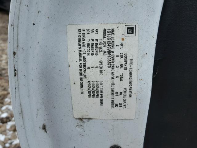 1G1JC1249WM103879 - 1998 CHEVROLET CAVALIER B WHITE photo 10