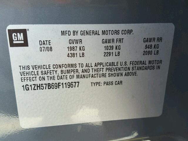 1G1ZH57B69F119677 - 2009 CHEVROLET MALIBU 1LT GRAY photo 10