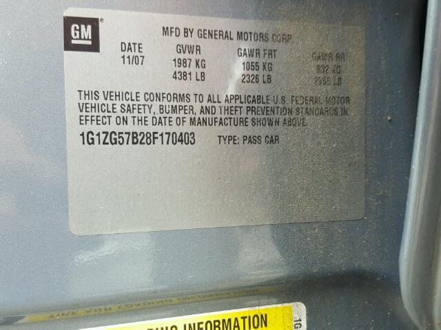 1G1ZG57B28F170403 - 2008 CHEVROLET MALIBU LS ლურჯი ფოტო 10