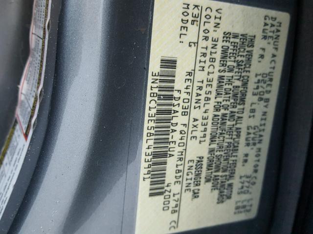 3N1BC13E58L433991 - 2008 NISSAN VERSA S SILVER photo 10