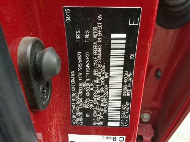 JTEBU5JR9F5252909 - 2015 TOYOTA 4RUNNER SR RED photo 10