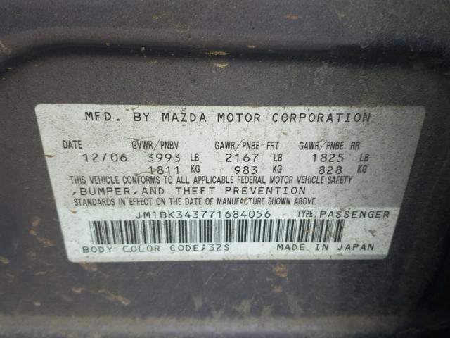 JM1BK343771684056 - 2007 MAZDA 3 HATCHBAC GRAY photo 10