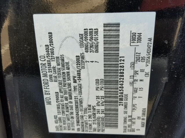 2FMDA58432BB28121 - 2002 FORD WINDSTAR L BLACK photo 10