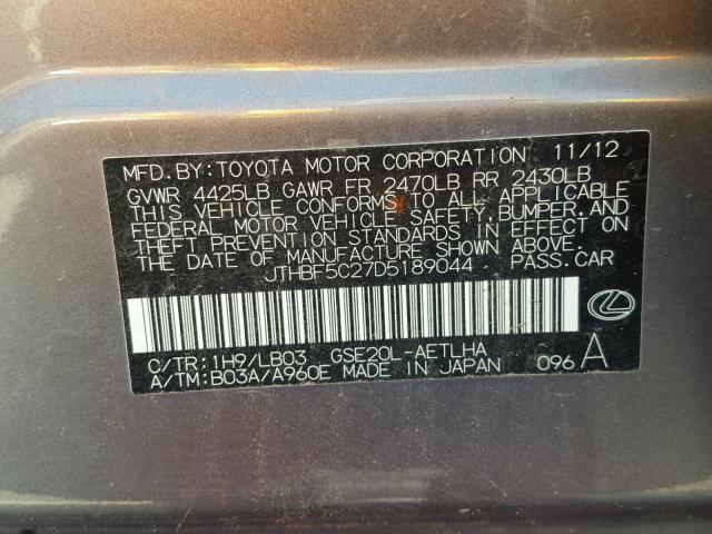 JTHBF5C27D5189044 - 2013 LEXUS IS 250 GRAY photo 10