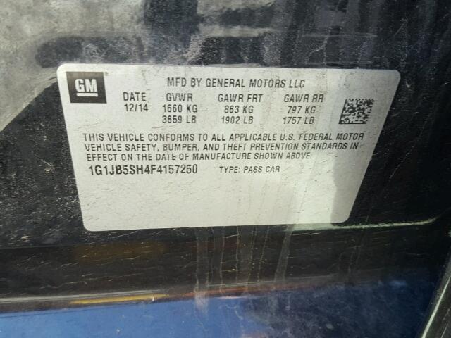 1G1JB5SH4F4157250 - 2015 CHEVROLET SONIC LS 黑色 照片 10