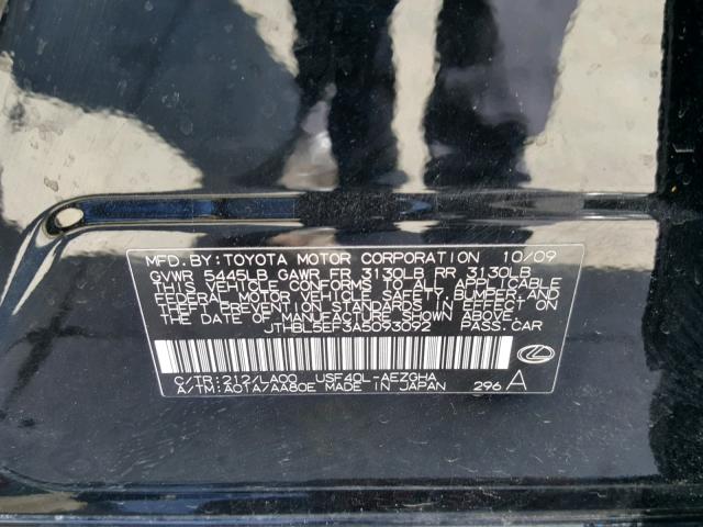 JTHBL5EF3A5093092 - 2010 LEXUS LS 460 BLACK photo 10