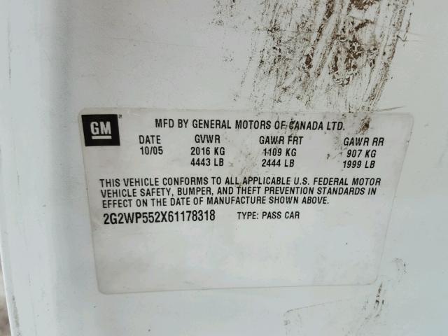 2G2WP552X61178318 - 2006 PONTIAC GRAND PRIX Ağ foto 10