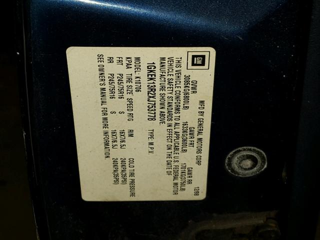 1GKEK13R2XJ753778 - 1999 GMC YUKON BLUE photo 10