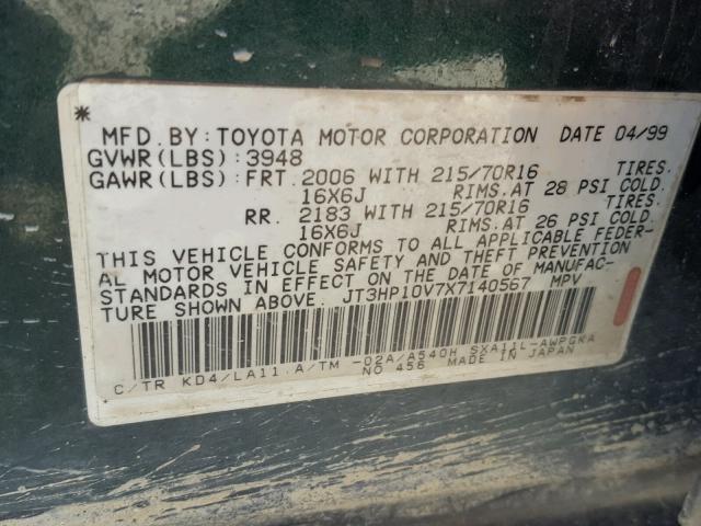 JT3HP10V7X7140567 - 1999 TOYOTA RAV4 GREEN photo 10